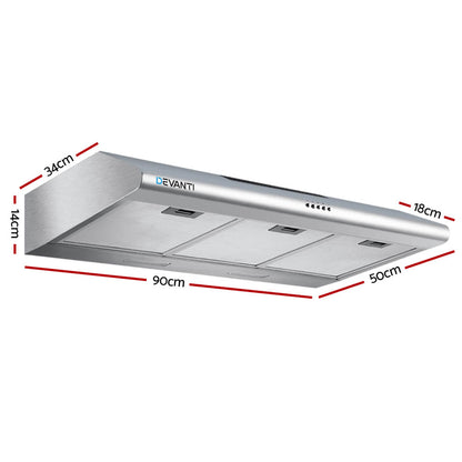 DEVANTI Fixed Range Hood Rangehood Stainless Steel Kitchen Canopy 90cm 900mm-Appliances &gt; Kitchen Appliances-PEROZ Accessories