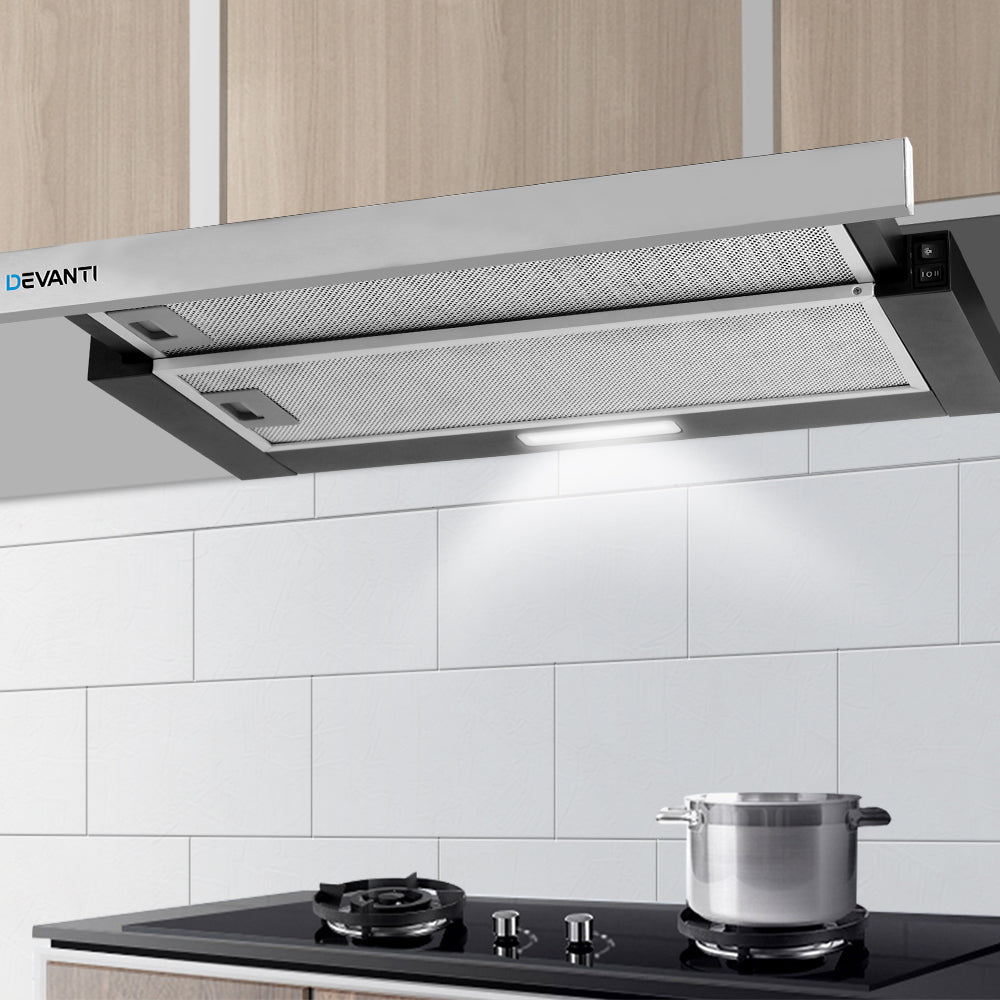 Devanti 600mm Range Hood 60cm Slide out Rangehood Stainless Steel-Rangehoods-PEROZ Accessories