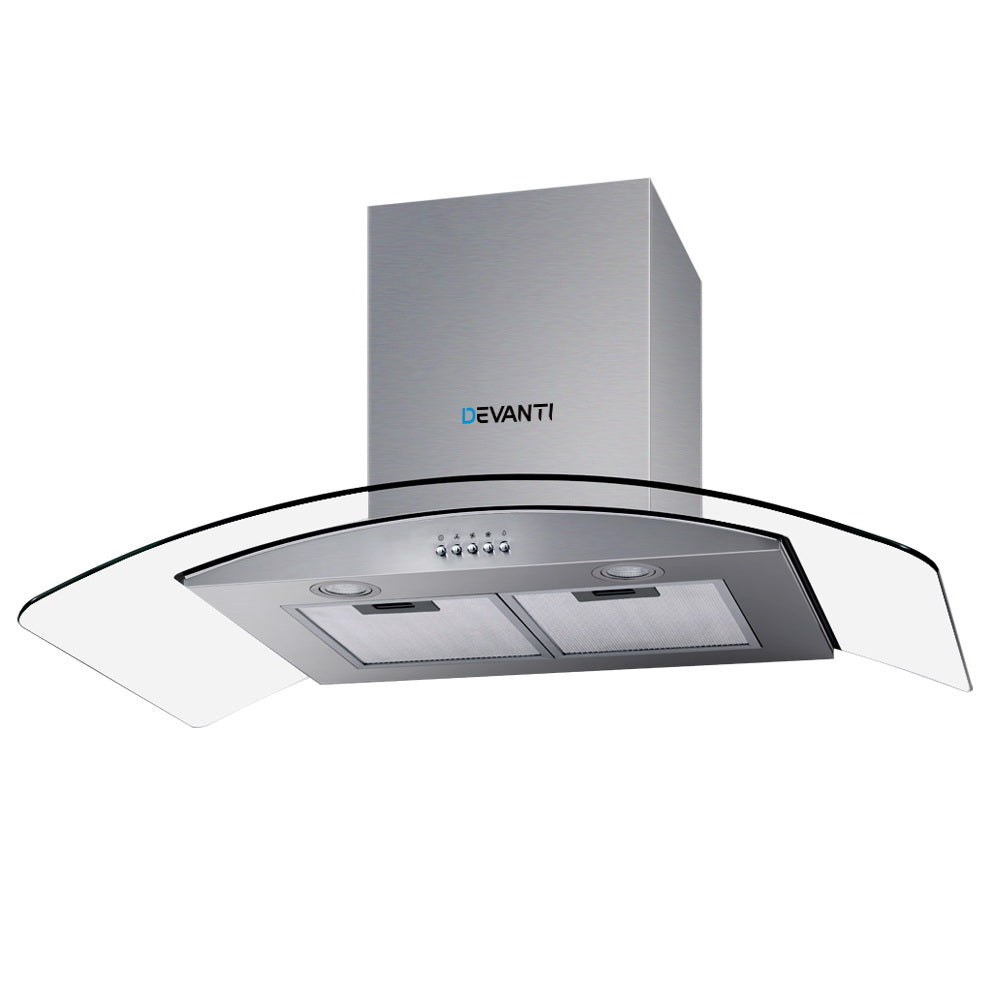 Devanti Range Hood 900mm Rangehood Kitchen Stainless Glass Canopy 90cm-Appliances &gt; Kitchen Appliances-PEROZ Accessories