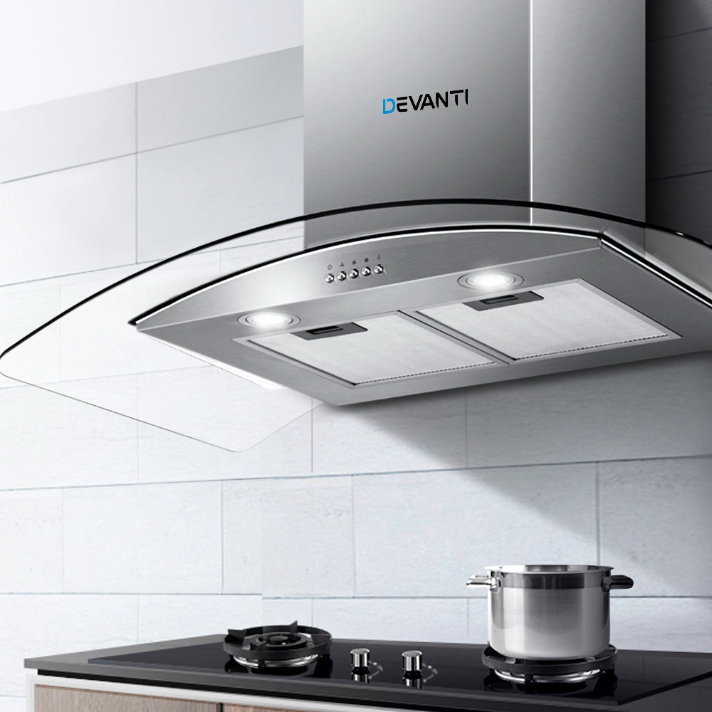 Devanti Range Hood 900mm Rangehood Kitchen Stainless Glass Canopy 90cm-Appliances &gt; Kitchen Appliances-PEROZ Accessories