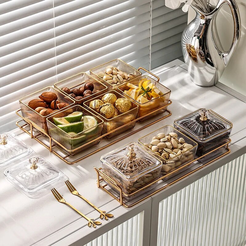 Anygleam Food Container Grey 6 Grids Fruit Plate Partition Platter Snack Storage Box Bar Nut Snack Dish Serving Tray-Food Storage-PEROZ Accessories