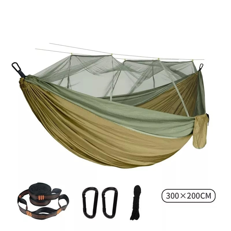 Anypack Umbrella Camping Cloth Army Green Mix Double Mosquito Net Hammock 300×200Cm Plus Size Outdoor Anti-Mosquito Hammock Anti-Rollover-Camping Essentials-PEROZ Accessories