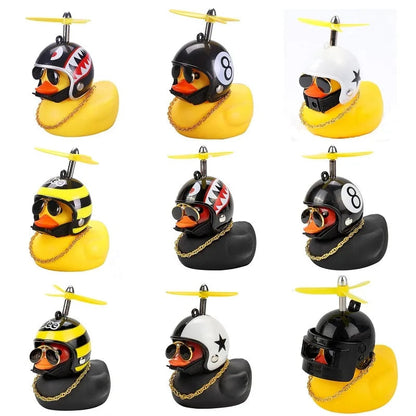Anypack Car Ornaments Rubber Black Duck for Car Dashboard Decorations Cool Glasses Duck with Propeller Helmet Gold Chain-Car Accessories-PEROZ Accessories
