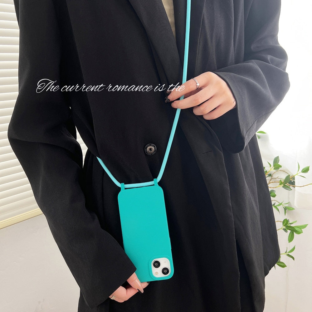 Anymob iPhone Case Orange Crossbody Necklace Strap Lanyard Cord Soft Silicone Cover-Mobile Phone Cases-PEROZ Accessories