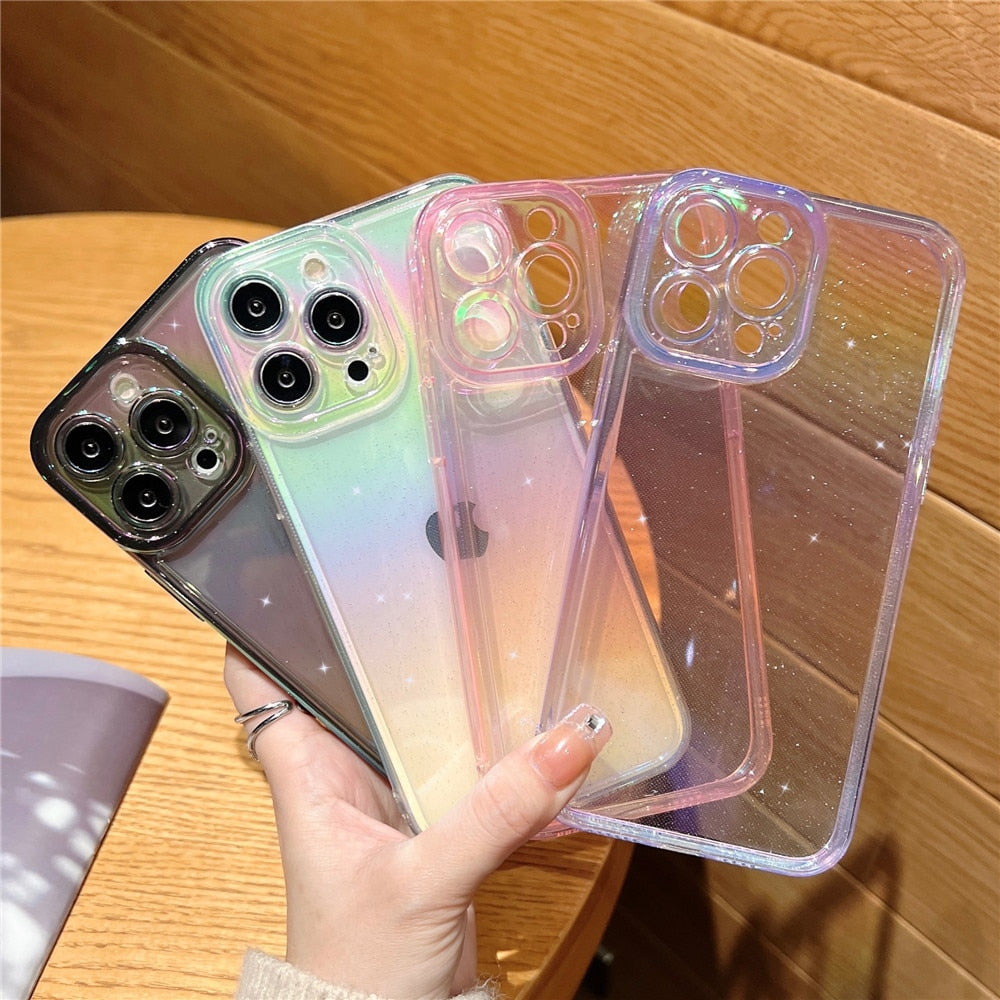 Anymob iPhone Black Rainbow Gradient Phone Case Transparent Glitter Silicon Shockproof Cover-Mobile Phone Cases-PEROZ Accessories