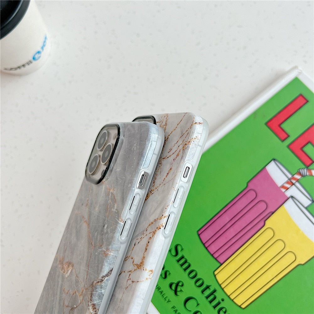 Anymob iPhone Case White Glitter Vintage Marble Shockproof Soft IMD Bumper Back Cover-Mobile Phone Cases-PEROZ Accessories