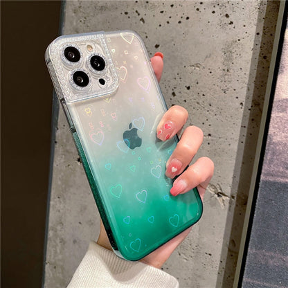 Anymob iPhone Case Blue Gradient Reflective Holographic Love Heart Diamond Camera Soft Cover-Mobile Phone Cases-PEROZ Accessories