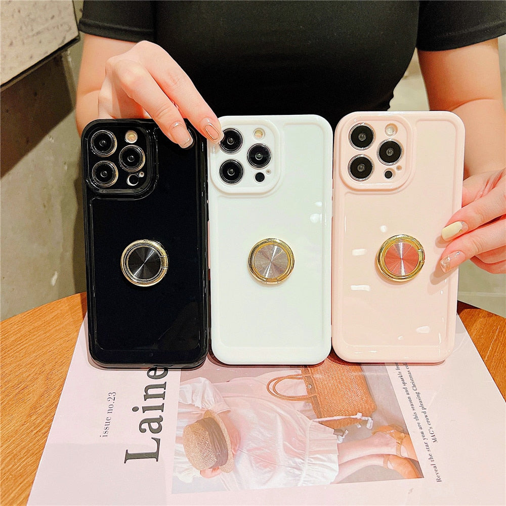 Anymob iPhone Pink Soft Silicone Phone Case Stand Ring Holder Bumper Back Cover-Mobile Phone Cases-PEROZ Accessories