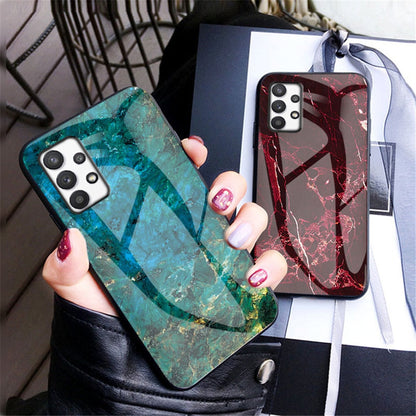 Anymob Samsung Blue Green Marble Pattern Case Shockproof Glass Phone Cover-Mobile Phone Cases-PEROZ Accessories