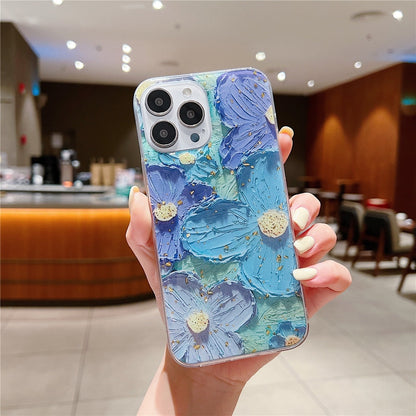 Anymob iPhone Case Purple and Blue Cute Oil Painting Flower Soft Silicon Back Cover Bumper-Mobile Phone Cases-PEROZ Accessories