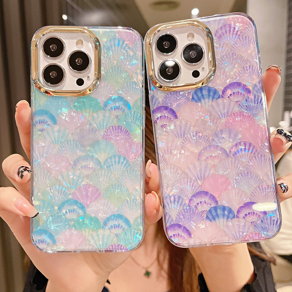 Anymob iPhone Pink Scale Glitter Dream Shell Pattern Case Soft IMD Silicon Shockproof Cover Bumper-Mobile Phone Cases-PEROZ Accessories
