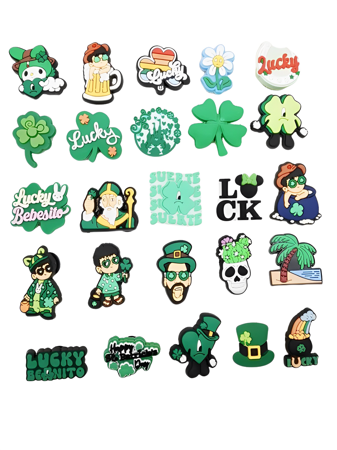 Anykidz 25Pcs Green Lucky Shoe Charm Accessories Jeans Clogs Pendants Designer Ornament Jibbitz for Crocs-Shoe Accessories-PEROZ Accessories