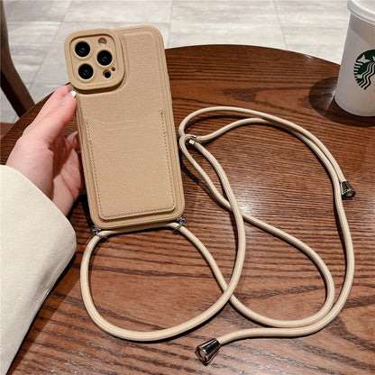 Anymob iPhone Case Black Crossbody Necklace Strap Lanyard Cord Card Holder Silicone Cover-Mobile Phone Cases-PEROZ Accessories