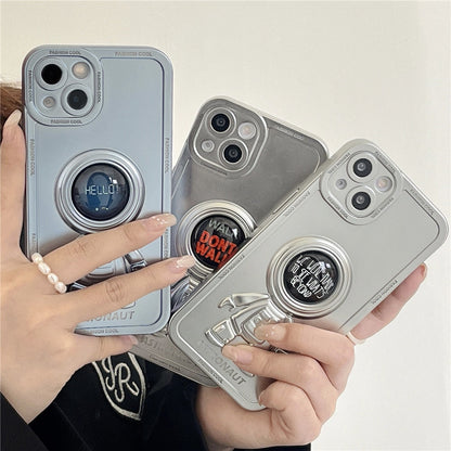 Anymob iPhone Case Black Chromed Astronaut Foldable Holder Phone Cover-Mobile Phone Cases-PEROZ Accessories