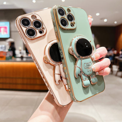 Anymob iPhone Case Sky Blue Plating Astronaut Stand Holder Lens Protection Heart Pattern Cover-Mobile Phone Cases-PEROZ Accessories