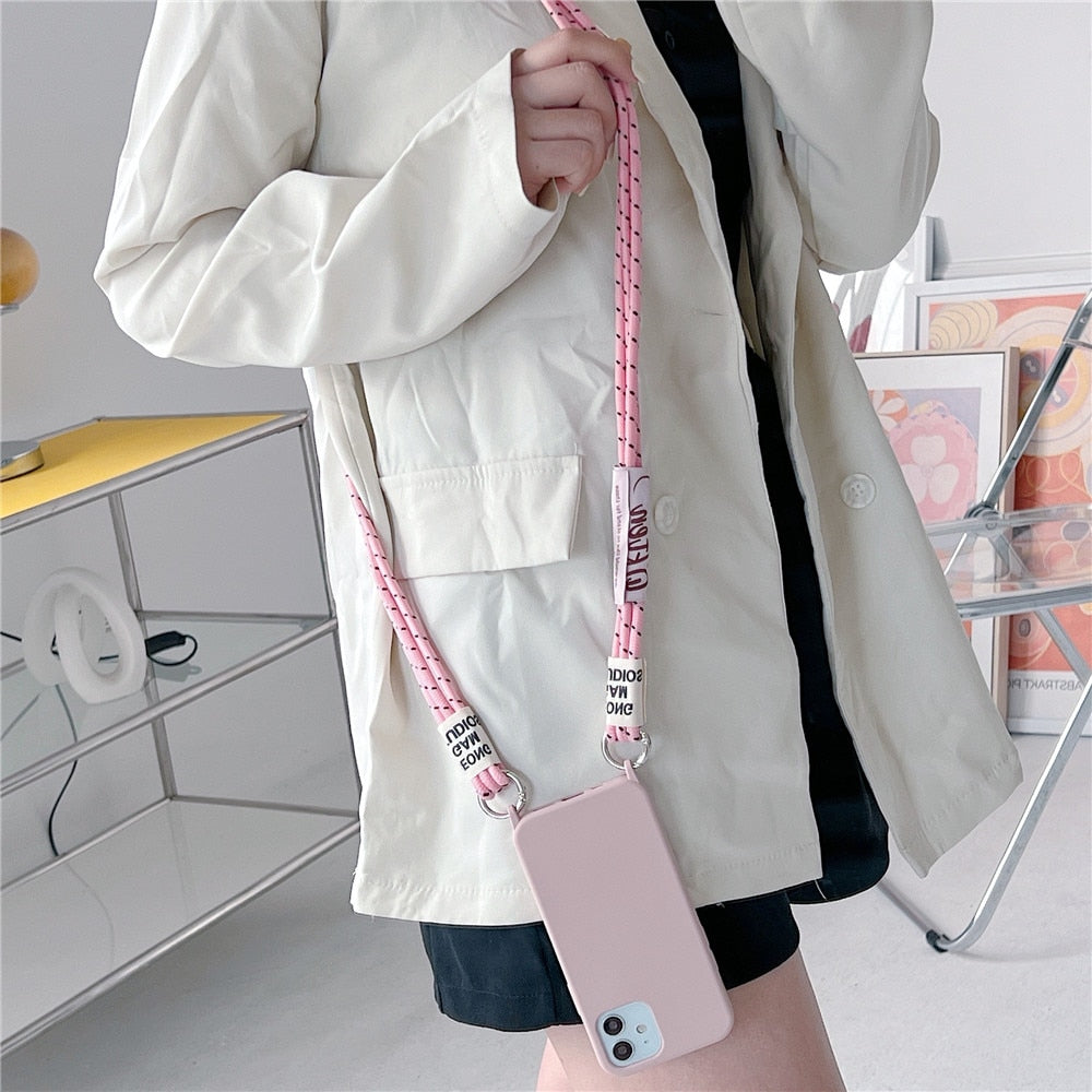 Anymob iPhone Case Light Green Crossbody Necklace Lanyard Strap Rope Cord Soft Silicone Cover-Mobile Phone Cases-PEROZ Accessories