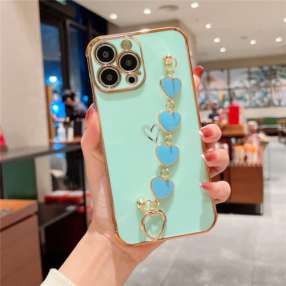 Anymob iPhone Khaki Electroplated Bracelet Love Heart Phone Case Soft Back Cover-Mobile Phone Cases-PEROZ Accessories