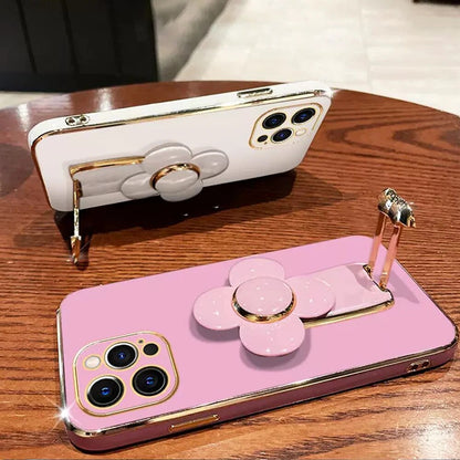Anymob iPhone Case Shockproof Green Plating Silicone Case Flower Rotating Windmill Bracket Cover-Mobile Phone Cases-PEROZ Accessories