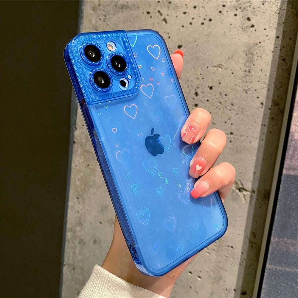 Anymob iPhone Neon Green Holographic Love Heart Clear Phone Case Transparent Cover-Mobile Phone Cases-PEROZ Accessories