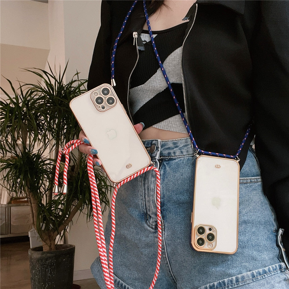 Anymob iPhone Case Pink Necklace Strap Lanyard Cord Transparent Soft Cover-Mobile Phone Cases-PEROZ Accessories