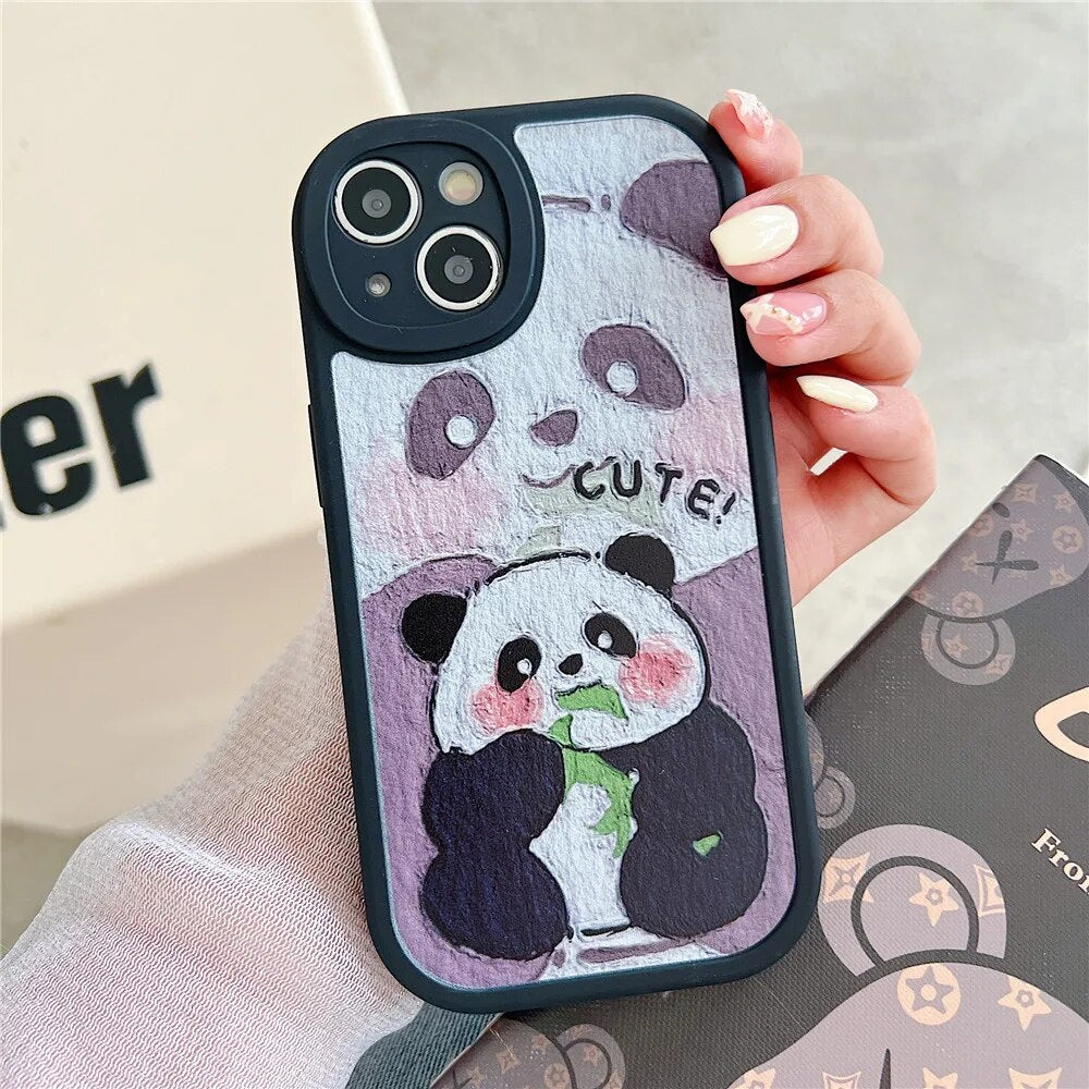 Anymob iPhone Case Shockproof Blue Cute Panda Phone Case Silicone Lens Protective Shockproof Cover-Mobile Phone Cases-PEROZ Accessories