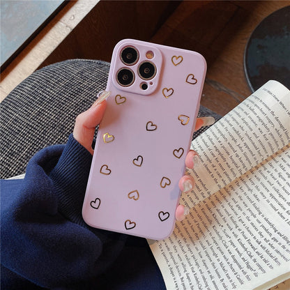 Anymob iPhone Case White Cute Plated Gold Love Heart Silicone Soft Silicone Back Cover-Mobile Phone Cases-PEROZ Accessories