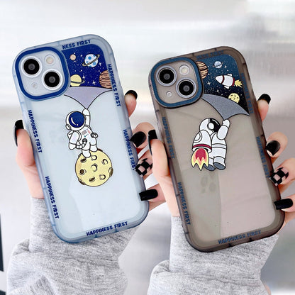 Anymob iPhone Case Blue Clear Cartoon Astronaut Soft Silicone Shockproof Bumper Back Cover-Mobile Phone Cases-PEROZ Accessories