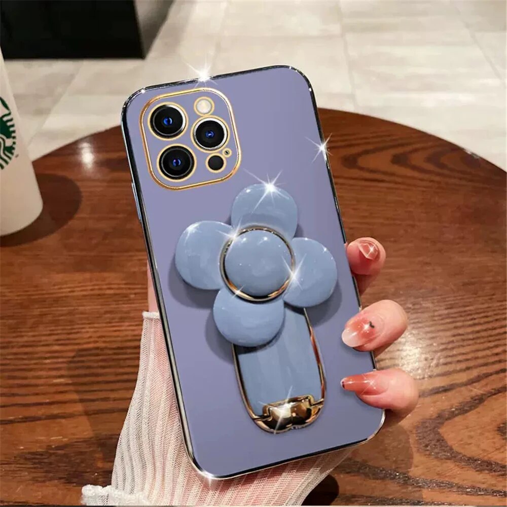 Anymob iPhone Case Shockproof Purple Plating Silicone Case Flower Rotating Windmill Bracket Cover-Mobile Phone Cases-PEROZ Accessories