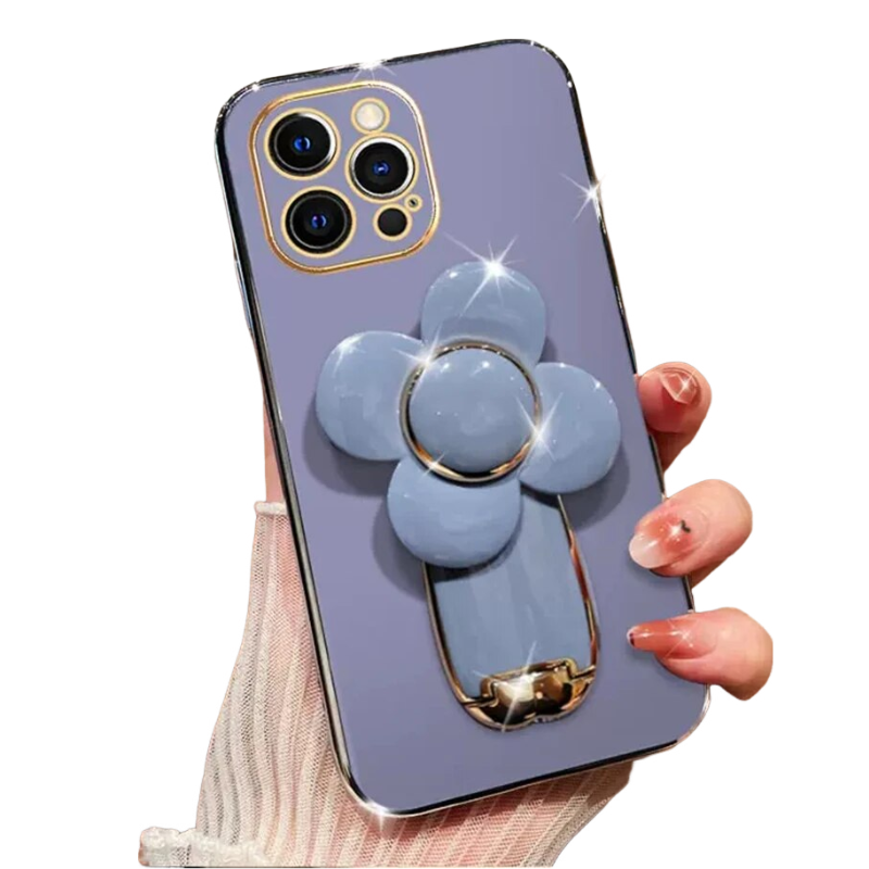 Anymob iPhone Case Shockproof Purple Plating Silicone Case Flower Rotating Windmill Bracket Cover-Mobile Phone Cases-PEROZ Accessories