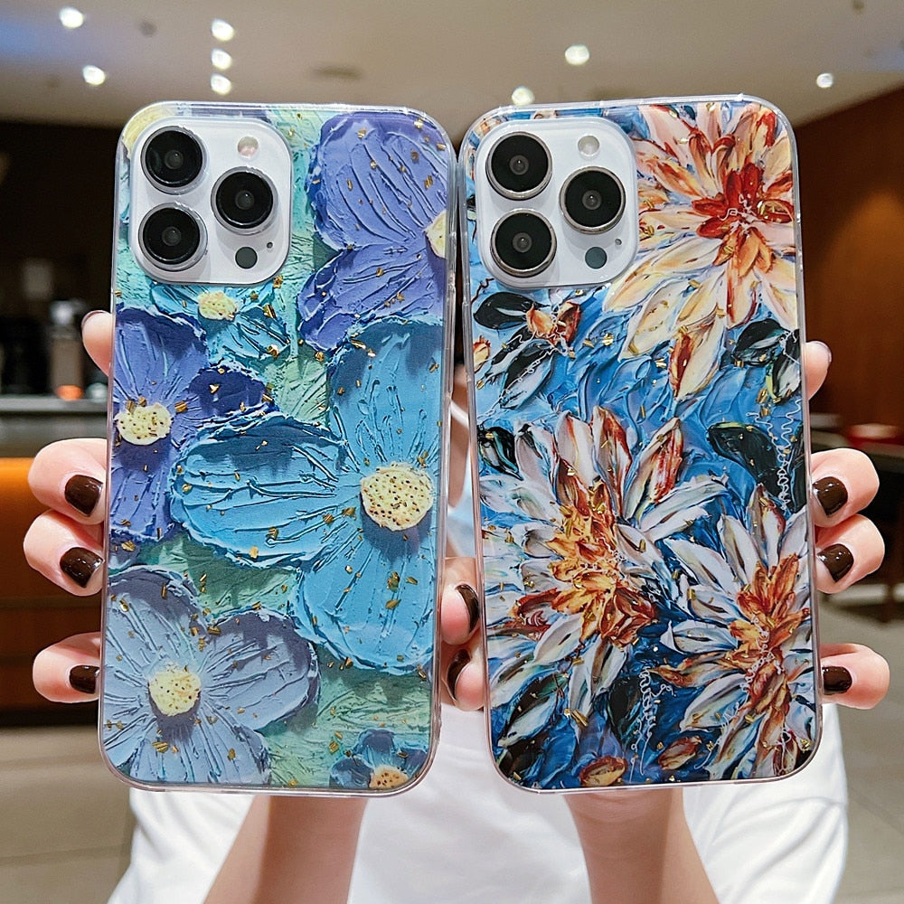Anymob iPhone Case Purple and Blue Cute Oil Painting Flower Soft Silicon Back Cover Bumper-Mobile Phone Cases-PEROZ Accessories