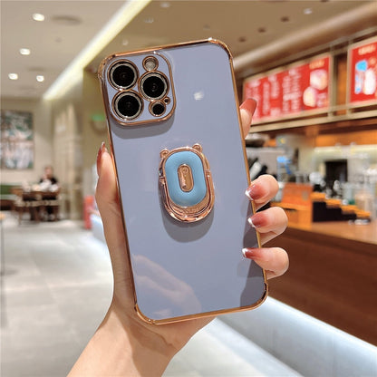 Anymob iPhone Case Purple Cute Bear Ring Holder Plating Silicon Stand Finger Bracket Back Cover-Mobile Phone Cases-PEROZ Accessories