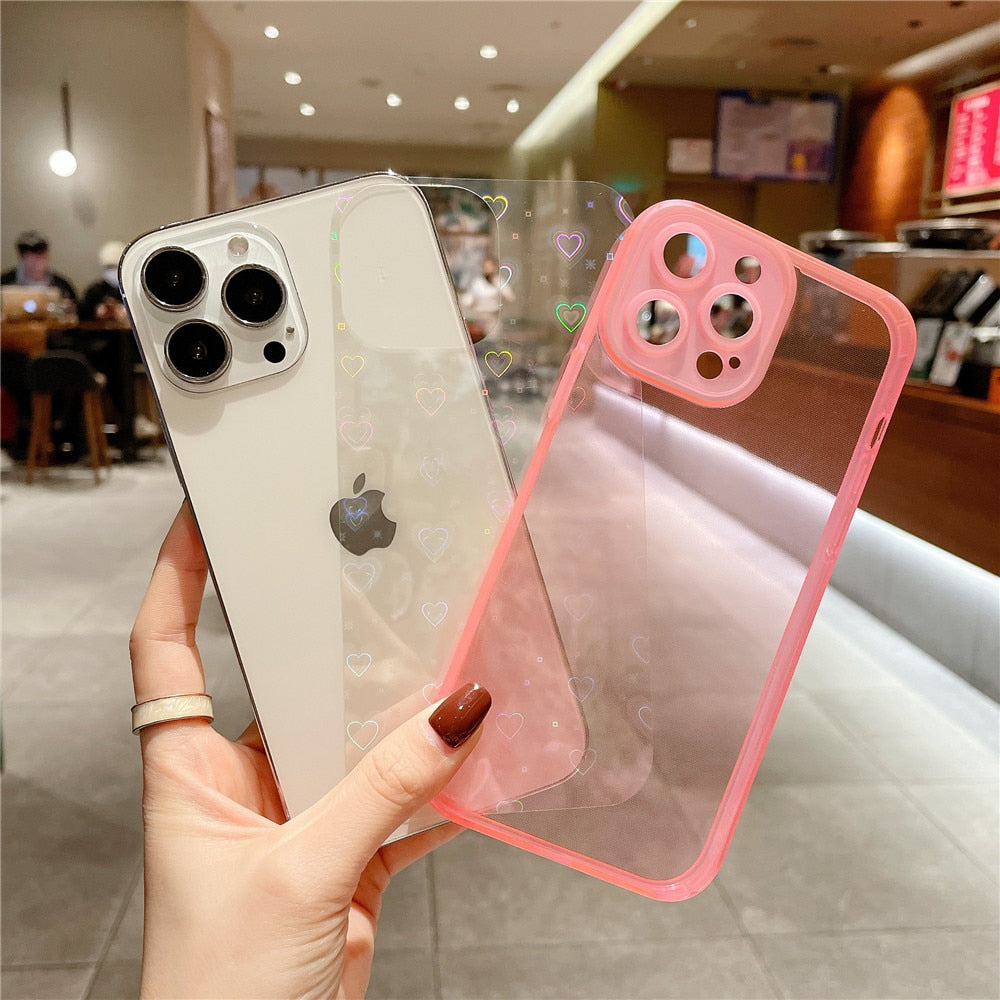 Anymob iPhone Blue Love Heart Transparent Phone Case Fluorescent Soft Bumper Back Cover-Mobile Phone Cases-PEROZ Accessories
