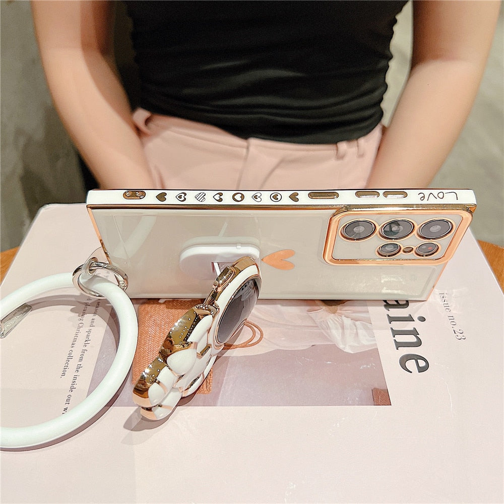 Anymob Samsung Case Gold White Plating Astronaut Bracelet Bracket Ultra Electroplate Soft Silicone Phone Back Cover-Mobile Phone Cases-PEROZ Accessories