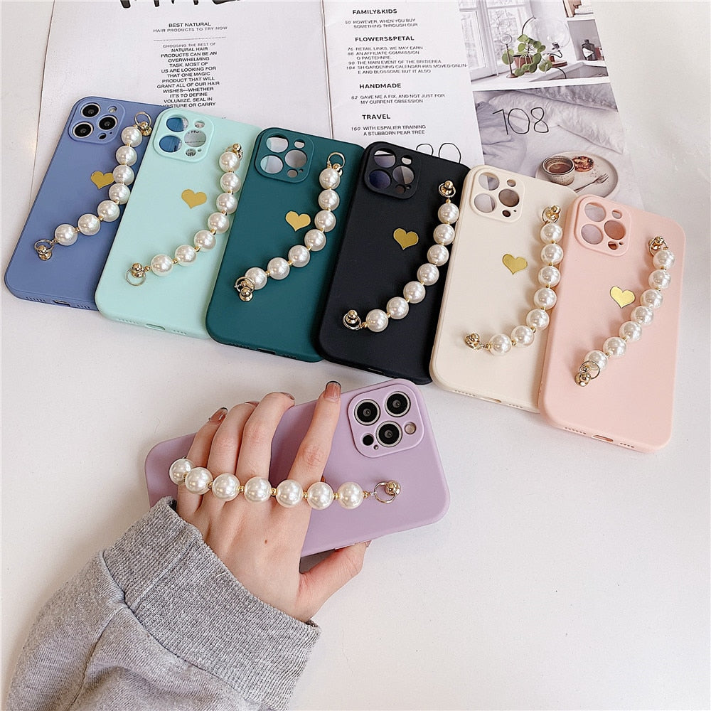 Anymob iPhone Lavender Love Heart Pearl Bracelet Phone Case Mini Soft Silicone Back Cover-Mobile Phone Cases-PEROZ Accessories