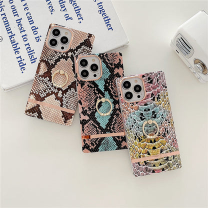 Anymob iPhone Case Pink Snake Skin Pattern Silicon Cover With Ring Holder-Mobile Phone Cases-PEROZ Accessories