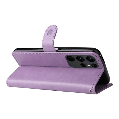Anymob Samsung Case Purple Flip Leather 3D Cat Embossed PU Leather Wallet Cover Protection-Mobile Phone Cases-PEROZ Accessories