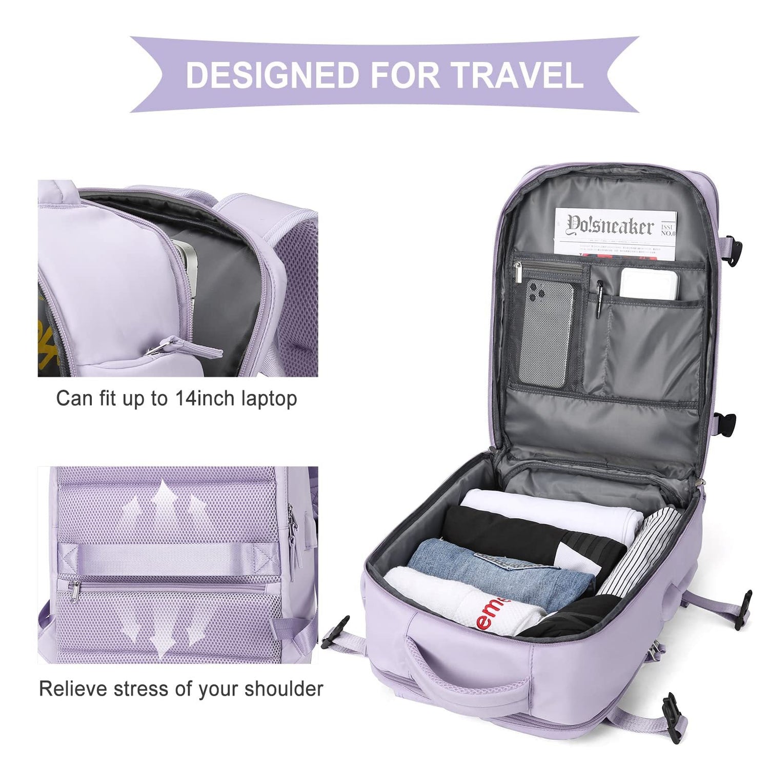 Anypack Backpack Pink Bag Large Capacity Multi-Function Suitcase USB Charging School Luggage Lightweight-Backpacks-PEROZ Accessories