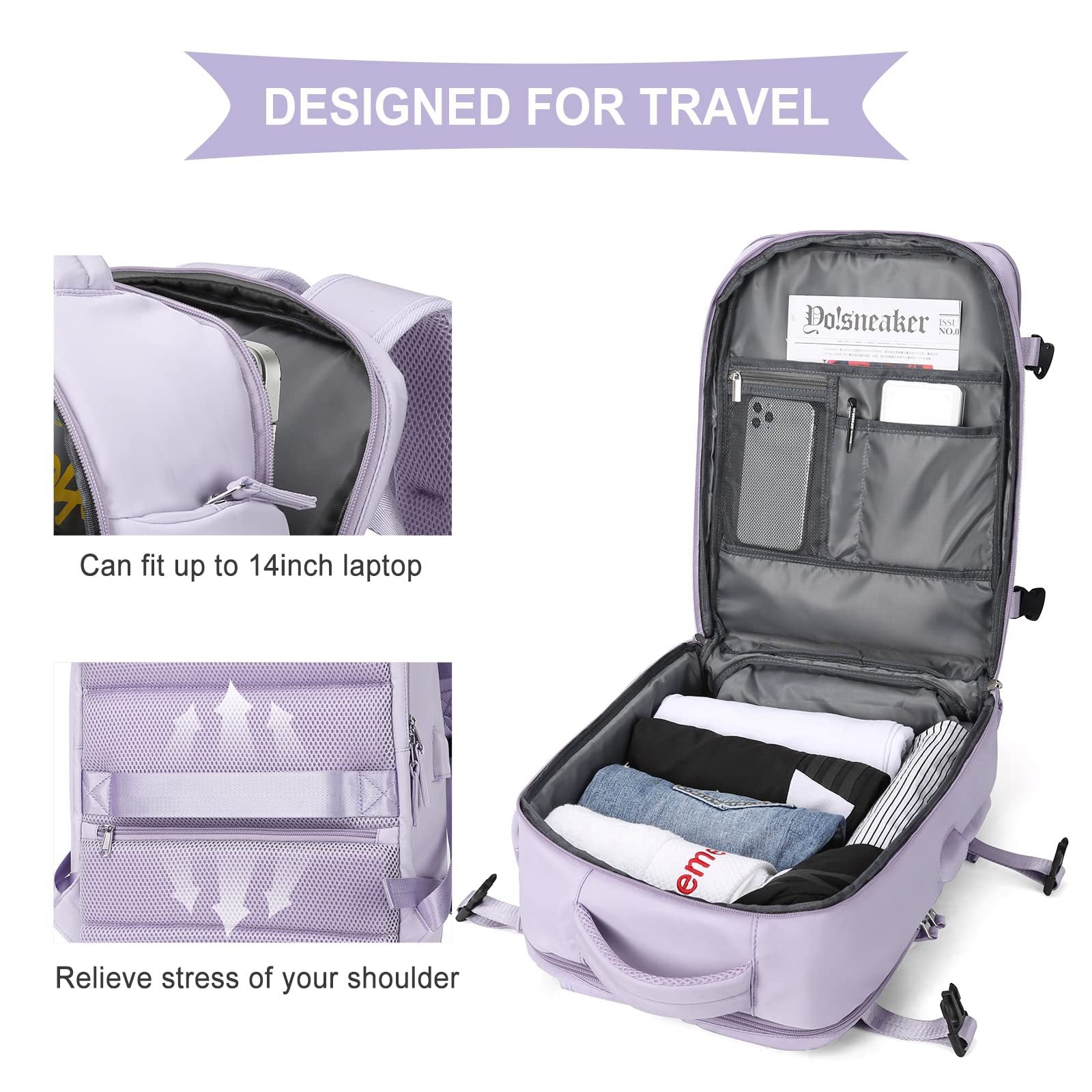 Anypack Backpack Pink Bag Large Capacity Multi-Function Suitcase USB Charging School Luggage Lightweight-Backpacks-PEROZ Accessories
