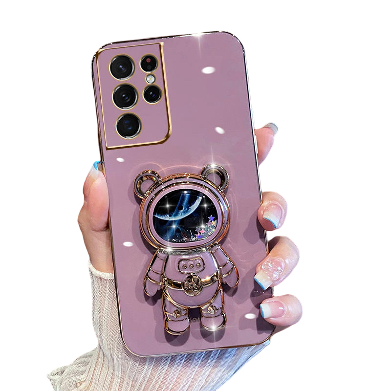 Anymob Samsung Case Pink Shiny Glitter Quicksand Astronaut Phone Electroplate Stand Holder Cover-Mobile Phone Cases-PEROZ Accessories
