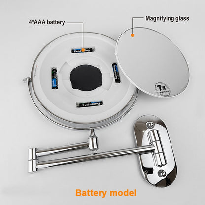 Anyvogue Silver 8in Wall Mounted Smart LED Makeup Mirror Double Sided Touch Dimming Adjustable 5x Magnification Battery Type-Makeup Mirror-PEROZ Accessories