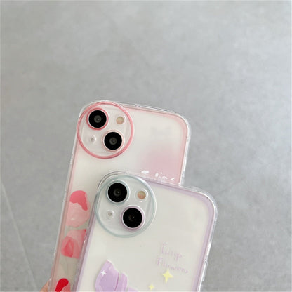 Anymob iPhone Case Purple Round Hole Camera Flowers Clear Soft Silicone Air Cushion Shockproof Cover-Mobile Phone Cases-PEROZ Accessories