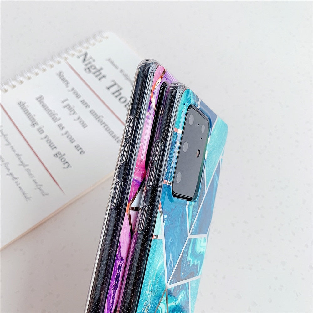 Anymob Samsung White Geometry Marble Case Silicon Phone Cover-Mobile Phone Cases-PEROZ Accessories