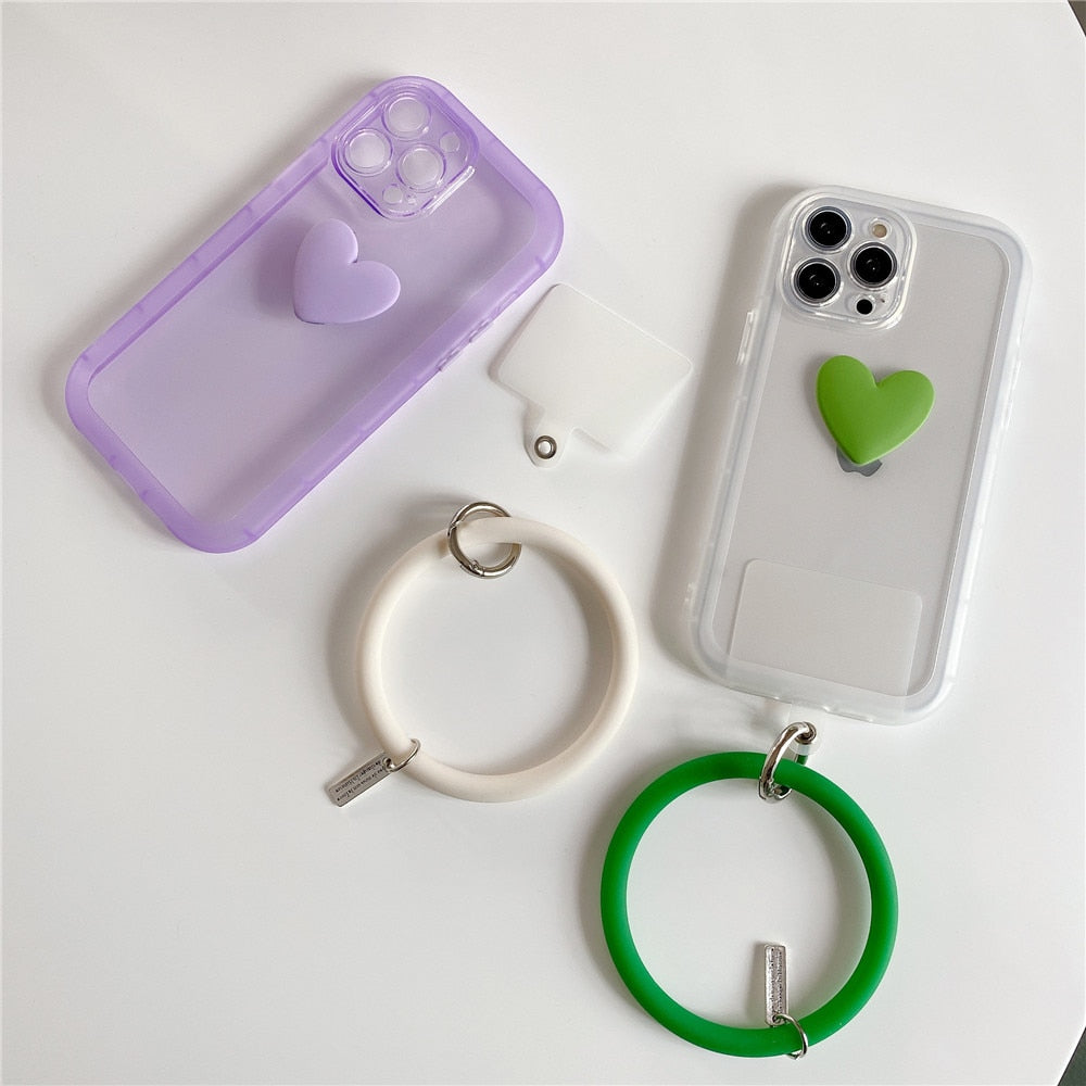 Anymob iPhone Case Blue 3D Love Heart Silicone Wristband Transparent Soft Bumper Back Cover-Mobile Phone Cases-PEROZ Accessories