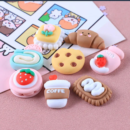Anykidz Jibbitz Bread and Coffee 8pcs Shoe Charm Accessories Jeans Clogs Pendants Designer Ornament for Crocs-Shoe Accessories-PEROZ Accessories