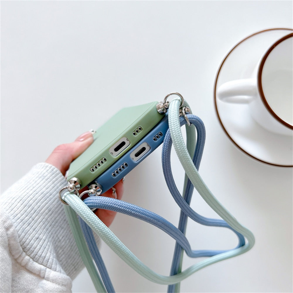 Anymob iPhone Case Mint Green Crossbody Necklace Strap Lanyard Soft Silicone Cover-Mobile Phone Cases-PEROZ Accessories