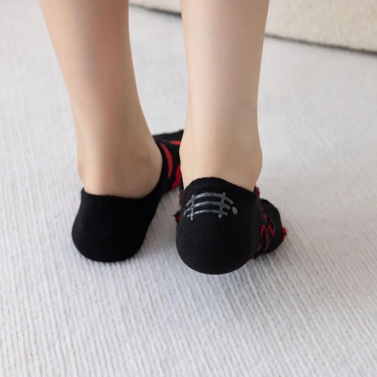 Anysox 5 Pairs Size 36-39 Black with Red Hearts Fashion Socks High Quality Breathable Cotton Foor Wear for Ladies-Socks-PEROZ Accessories