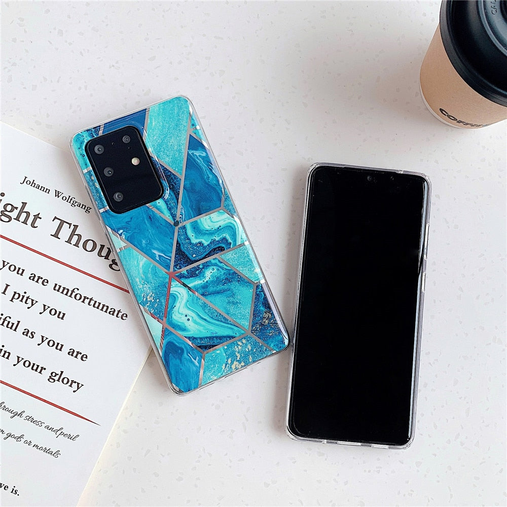 Anymob Samsung White And Pink Geometry Marble Case Silicon Phone Cover-Mobile Phone Cases-PEROZ Accessories
