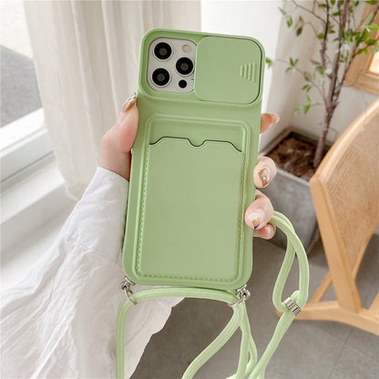 Anymob iPhone Case Mint Green Crossbody Camera Lens Protect Wallet Card Necklace Lanyard Cover-Mobile Phone Cases-PEROZ Accessories