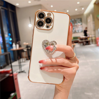 Anymob iPhone Case Blue Plating Love Heart Ring Holder Kickstand Soft Silicone Cover-Mobile Phone Cases-PEROZ Accessories