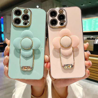 Anymob iPhone Case Shockproof White Plating Silicone Case Flower Rotating Windmill Bracket Cover-Mobile Phone Cases-PEROZ Accessories